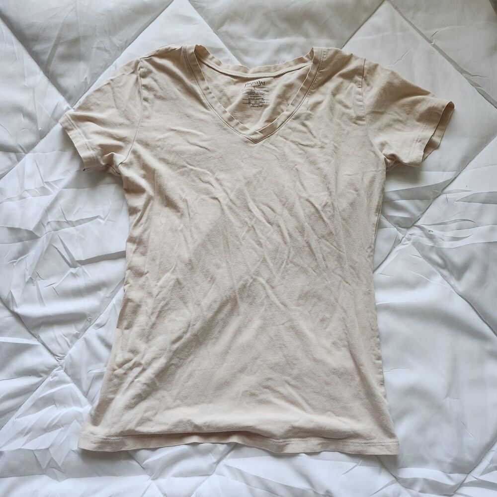 Papaya Beige V Neck Fitted Cotton Top Size L
